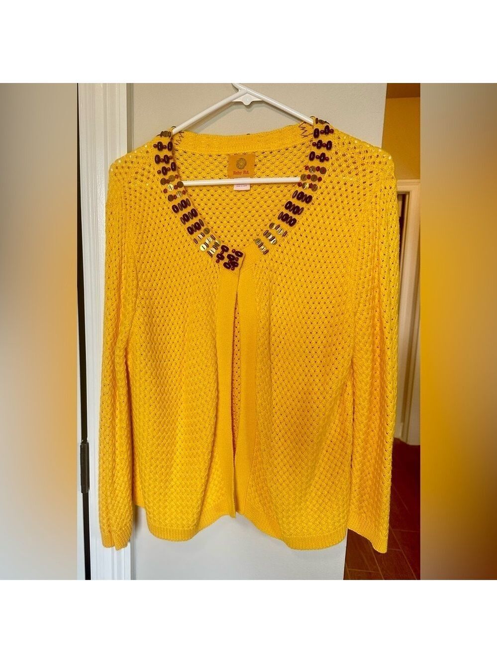Ruby Rd. Women’s Open Weave Gorgeous Bright Yellow Cardigan Sweater Size L